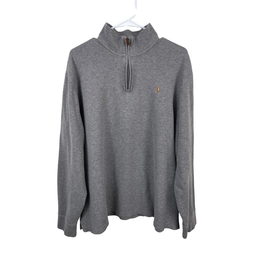 Polo Ralph Lauren Mens XL‎ Estate Rib Quarter Zip Pullover Sweater Gray Cotton